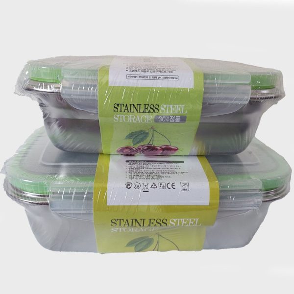 Pack Of 2 Leak-proof Stainless Steel Lunch Boxes – 450ml & 1000ml | Imported Quality | Silver