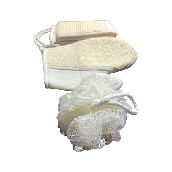 Exfoliating Bath Set – Loofah Gloves, Back Scrubber Belt & Loofah Sponge | Full Body Bathing Combo
