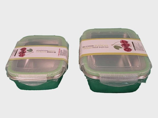 Pack Of 2 Leak-proof Stainless Steel Lunch Boxes – 450ml & 1000ml | Imported Quality | Silver